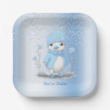 Placa de papel de pato azul acuarela