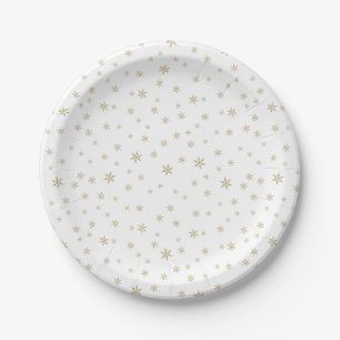 Plato De Papel Placa de papel de patrón de copos de nieve dorados