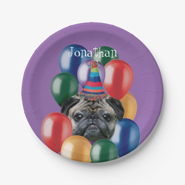 Plato De Papel Placa de papel de perro Pug para el cumpleaños (Anverso)