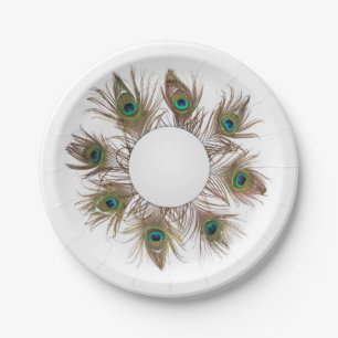 Plato De Papel Placa de papel de plumas de pavo real