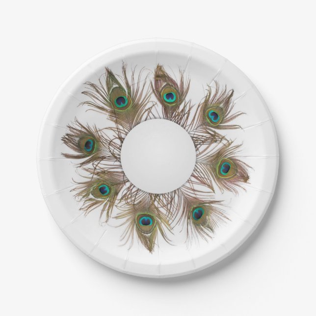 Plato De Papel Placa de papel de plumas de pavo real (Anverso)