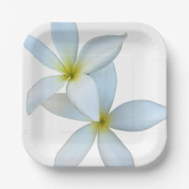 Plato De Papel Placa de papel de Plumeria Blanca con flores