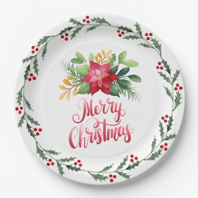 Plato De Papel Placa de papel de poinsettia roja (Anverso)