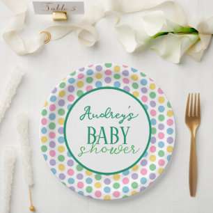 Plato De Papel Placa de papel de Polkadots Baby Shower