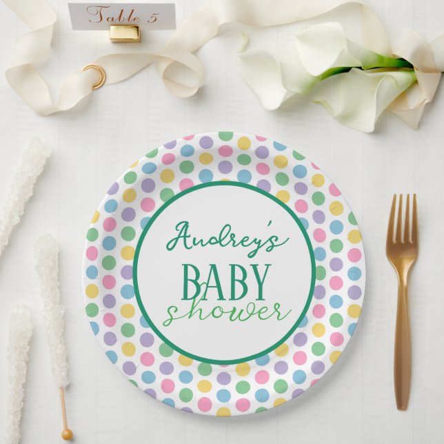 Plato De Papel Placa de papel de Polkadots Baby Shower (Boda)