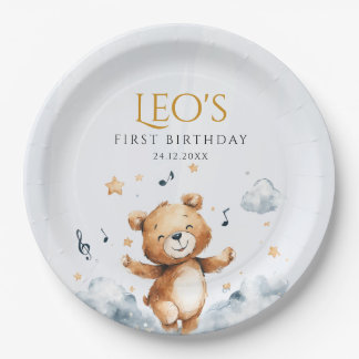 Plato De Papel Placa de papel de primer cumpleaños para el oso ac