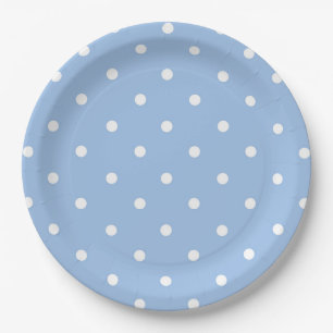 Plato De Papel Placa de papel de punto de polka azul blanco