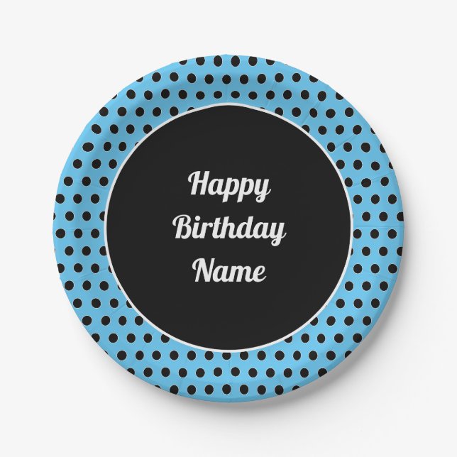 Plato De Papel Placa de papel de punto de polka retro de cumpleañ (Anverso)