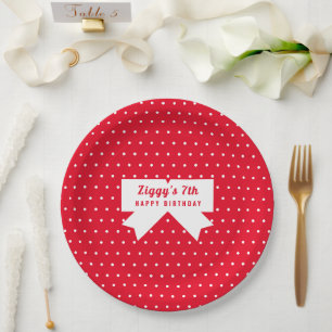 Plato De Papel Placa de papel de puntos de polka rojo y blanco
