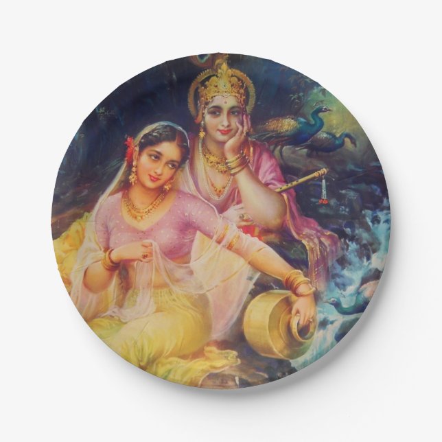 Plato De Papel Placa de papel de Radha y de Krishna (Anverso)