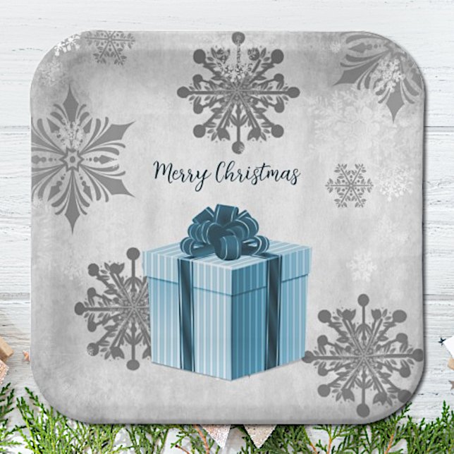 Plato De Papel Placa de papel de regalo para Navidades azules (Blue Christmas Gift Paper Plates)