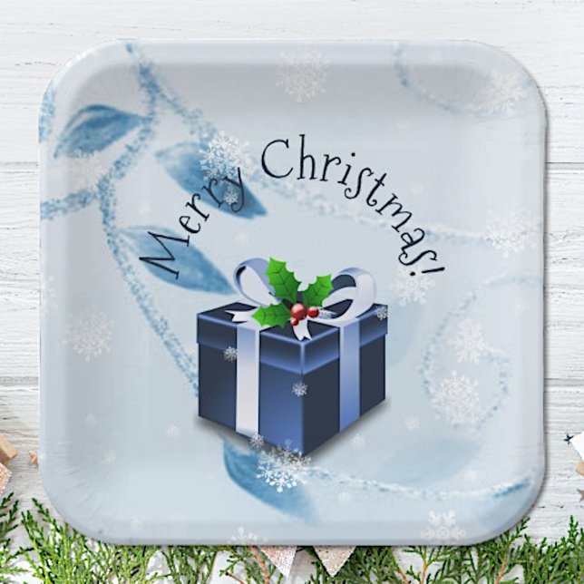 Plato De Papel Placa de papel de regalo para Navidades azules (Blue Christmas Gift Paper Plates)