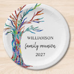Plato De Papel Placa de papel de reunión familiar de árbol<br><div class="desc">Estos elegantes platos de papel están decorados con un árbol familiar de mosaicos en los colores del arcoiris. Personalízalos con tu apellido. Utilice la opción Personalizar adicional para cambiar el tamaño, estilo o color del texto si lo desea. Porque creamos nuestra propia obra de arte no encontrarás esta imagen exacta...</div>