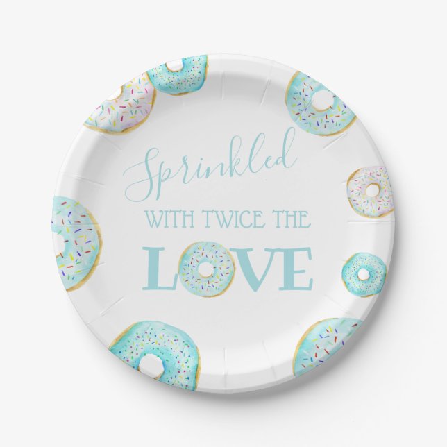 Plato De Papel Placa de papel de rociado de bebé de donut azul (Anverso)