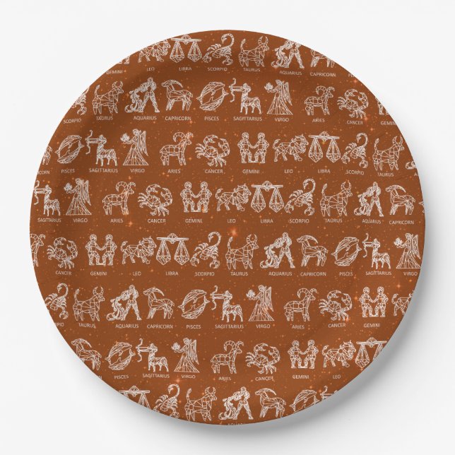 Plato De Papel Placa de papel de Rótulo zodiaco (Naranja) (Anverso)