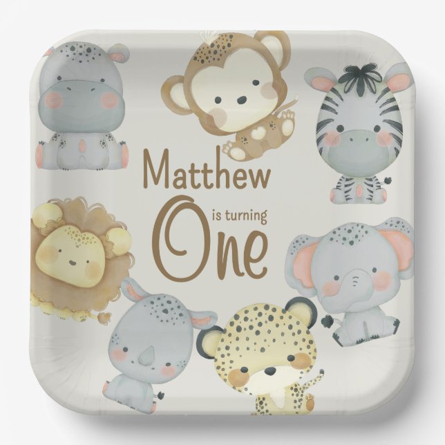 Plato De Papel Placa de papel de safari de Boho (Anverso)