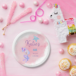 Plato De Papel Placa de papel de sirena de cumpleaños