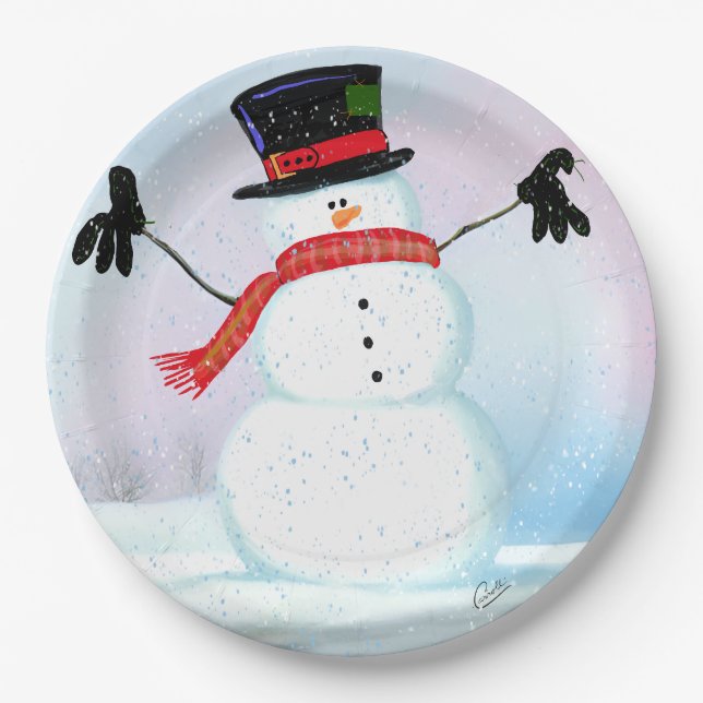 Plato De Papel Placa de papel de Snowman (Anverso)