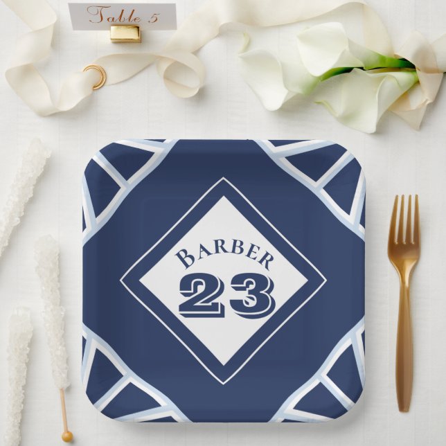 Plato De Papel Placa de papel de tema de deportes azules (Boda)