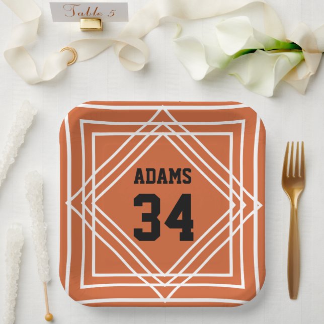 Plato De Papel Placa de papel de tema de deportes naranja y blanc (Boda)