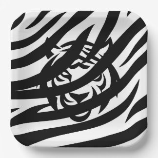Plato De Papel Placa de papel de tigre blanco y negro