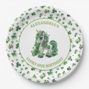 Plato De Papel Placa de papel de un unicornio de St Patricks Luck