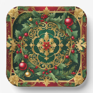 Plato De Papel Placa de papel de vacaciones de Navidades de oro v
