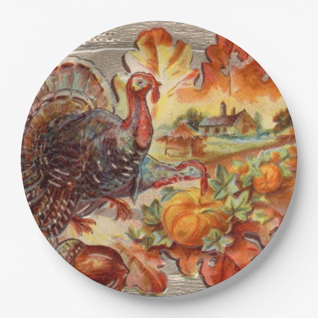 Plato De Papel Placa de papel de vacaciones de pavo de los tiempo (Anverso)