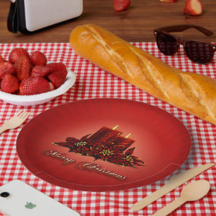 Plato De Papel Placa de papel de velas navideñas Red Merry