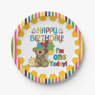 Plato De Papel Placa de papel del 1r cumpleaños del oso de