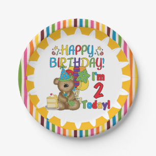 Plato De Papel Placa de papel del 2do cumpleaños del oso de