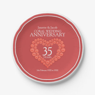 Plato De Papel Placa de papel del 35to de boda del coral corazón