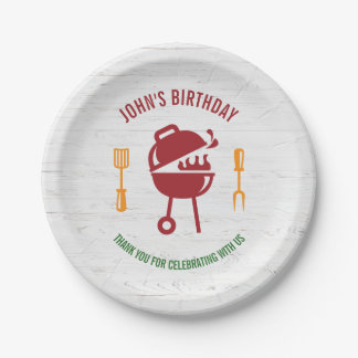 Plato De Papel Placa de papel del Bbq del cumpleaños retro