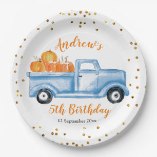 Plato De Papel placa de papel del camión de calabaza azul otoño