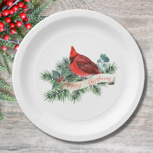 Plato De Papel Placa de papel del cardenal rojo bonito Navidades