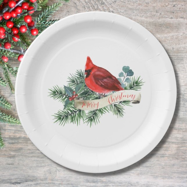 Plato De Papel Placa de papel del cardenal rojo bonito Navidades (Subido por el creador)