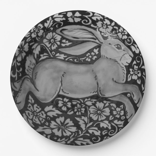 Plato De Papel Placa de papel del diseñador de conejos blancos y  (Anverso)