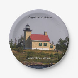 Plato De Papel Placa de papel del faro del puerto de cobre