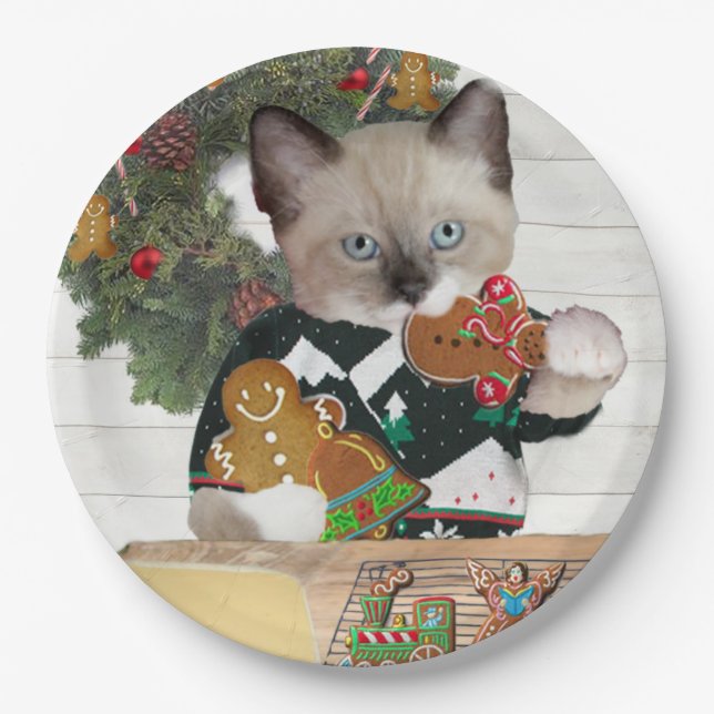 Plato De Papel Placa de papel del gatito de la galleta del (Anverso)