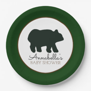 Plato De Papel Placa de papel del oso rústico (Forest Green)