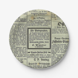 Plato De Papel Placa de papel del periódico alemán del vintage