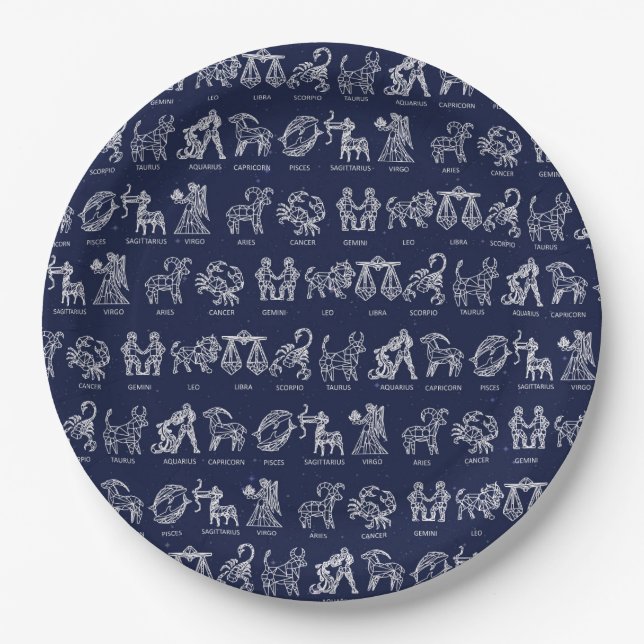 Plato De Papel Placa de papel del Rótulo del zodiaco (azul) (Anverso)