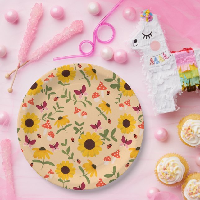 Plato De Papel Placa de papel del Sunflower Garden (Fiesta)