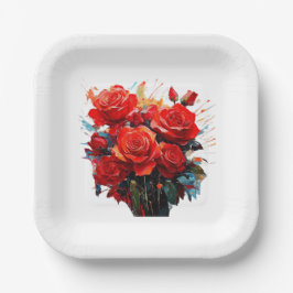 Plato De Papel Placa de papel - El arte de las rosas rojas
