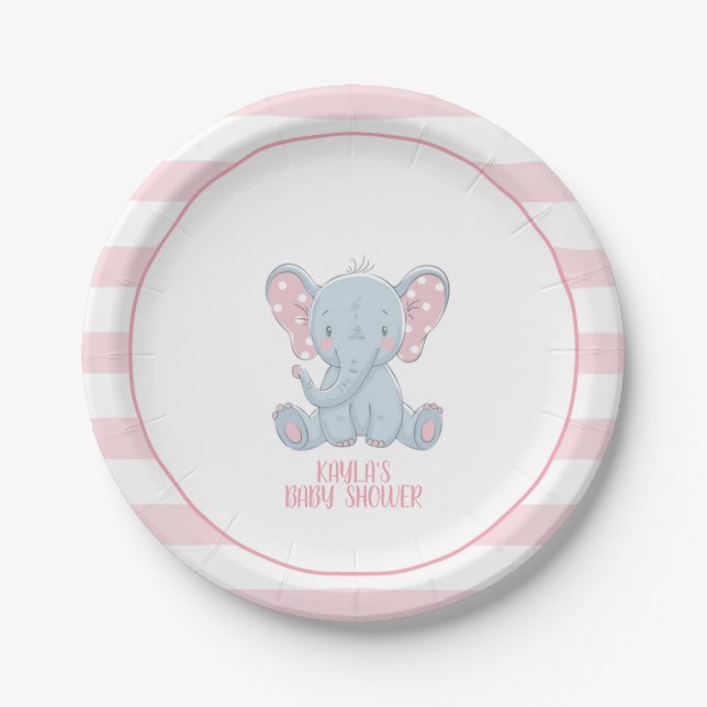 Plato De Papel Placa de papel elefante - Chica - Personalizado (Anverso)