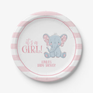 Plato De Papel Placa de papel elefante - Es un Chica - Personaliz