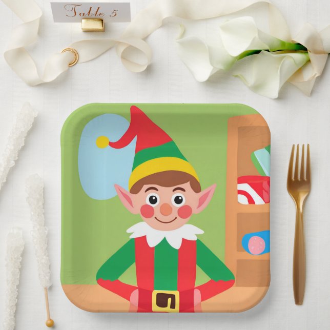 Plato De Papel Placa de papel Elf para navidades (Boda)