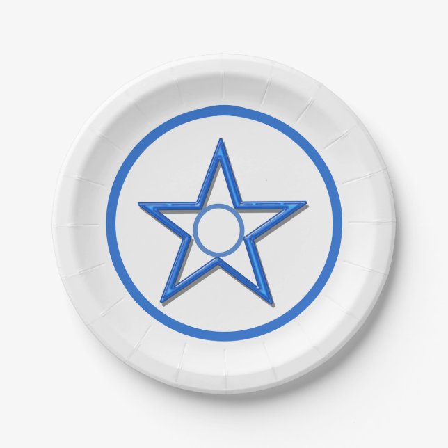 Plato De Papel Placa de papel - Estrella azul y círculos (Anverso)