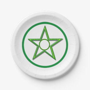 Plato De Papel Placa de papel - Estrella y círculos en verde