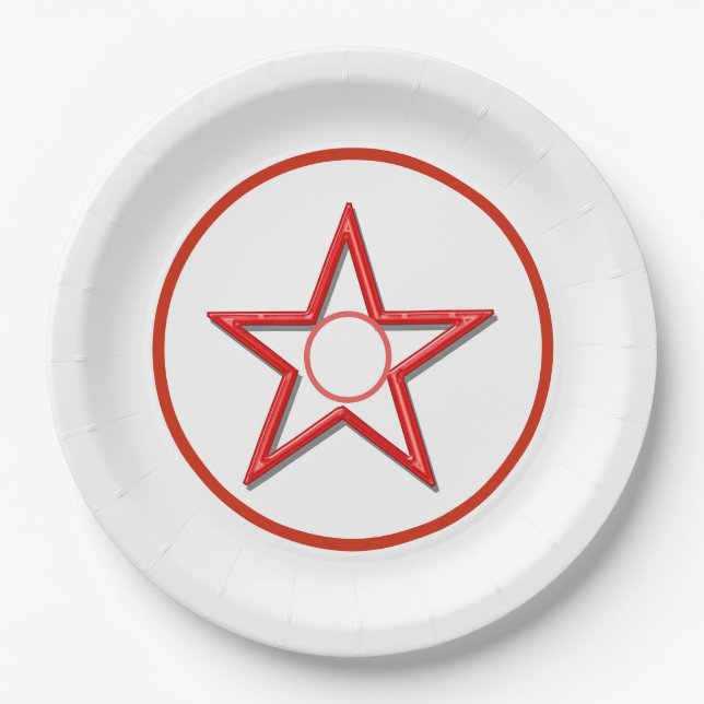 Plato De Papel Placa de papel - Estrella y círculos rojos (Anverso)